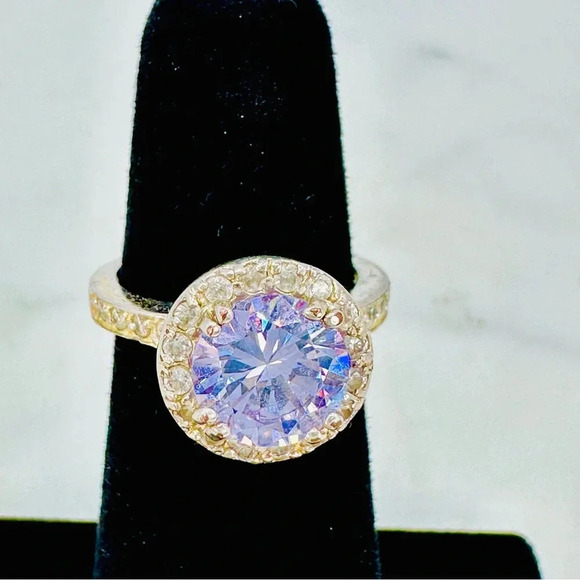 Lavender Purple Ring Halo Surround Size 5.25 Sparkle Fire Silver-tone Rh… - Picture 4 of 11